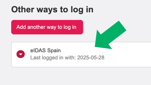 Skärmbild från Ladok som visar inloggningsinställningar. Inloggningsmetoden "eIDAS Spain" är markerad.
